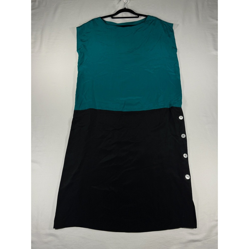 Carole Little Saint-Tropez West Silk Dress Teal Black Color Block Vintage 10